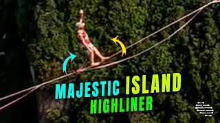Drone Filming a Highliner in a Majestic Island