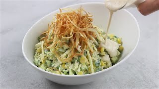Crunchy salad with tahini dressing | Cabbage cucumber and corn salad