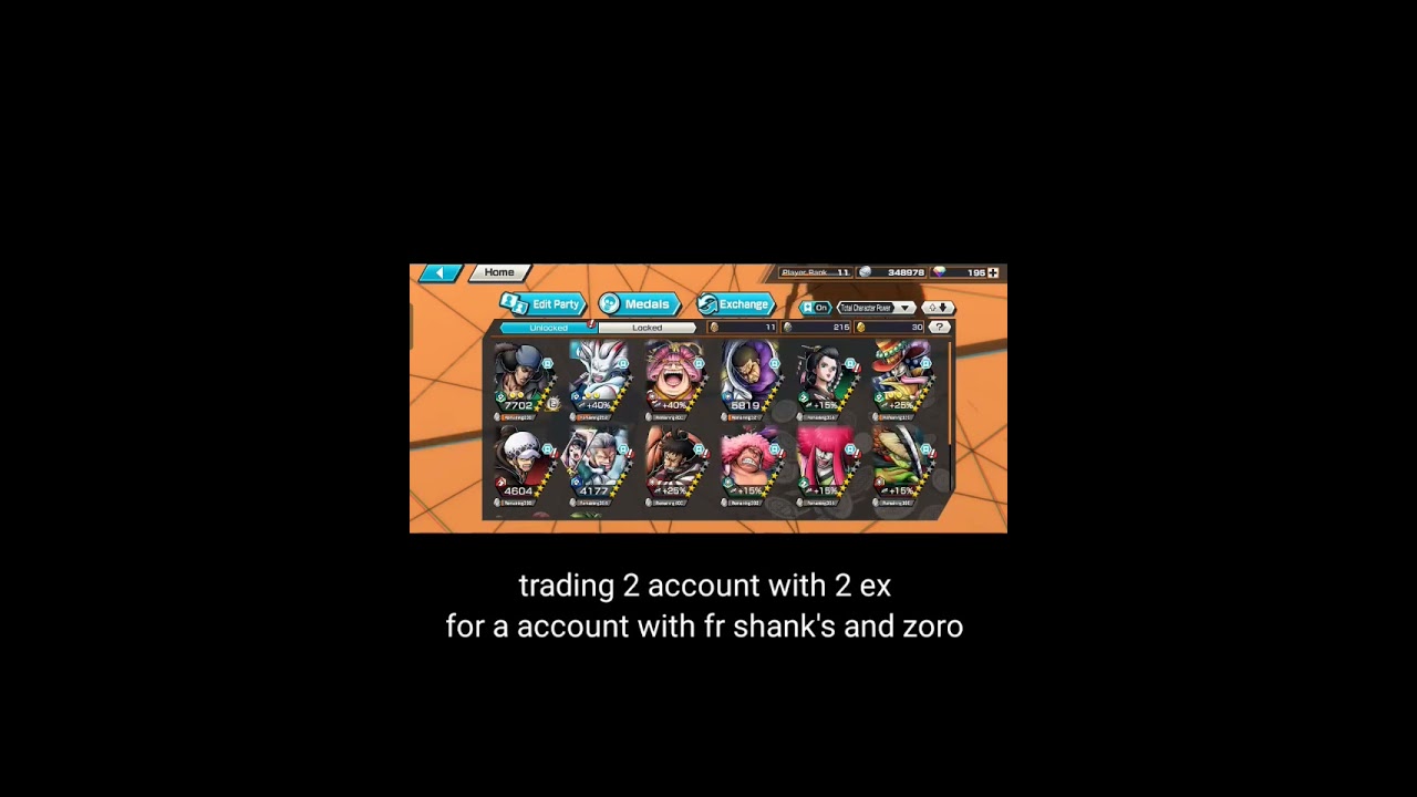trading 2 ex account for 1  Film red shank's and zoro 