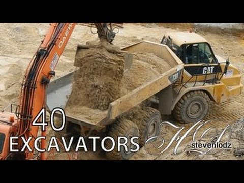 40 Koparek, 40 Bagger, 40 Excavators Kräne, Lastwagen, Bulldozer, Rollen -  Youtube