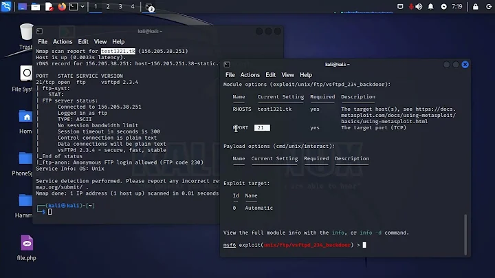 How to exploit open FTP port 21 on the server using Metasploit
