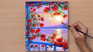 Beautiful Sunset Lake / Acrylic Painting / STEP BY STEP #45