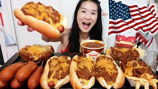 Huge 4th of July Blowout! Extra Cheesy Chili Cheese Hot Dogs, Chili Cheese Fries & Corn Dogs Mukbang