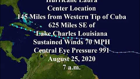 Hurricane Laura Update - August 25, 2020 - 7:00 a.m. - 13 people have been killed to date - eye path