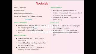 Nostalgia PART 4 Actual IELTS listening