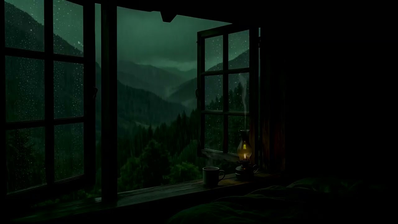Gentle Night Rain & Distant Mountains   Peaceful Bedroom Ambience   YouTube