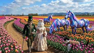 A most Sophisticated Stroll - Cosmic Unicorns & Elegant Cats In The Tulip Fields