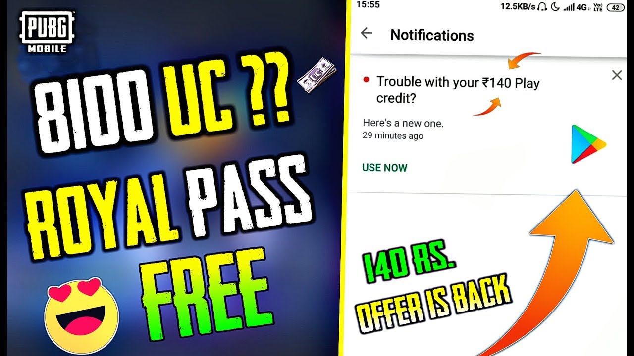 PUBG Mobile : 140Rs. Offer Is Back | 8100 UC Free ?? | Get Free Royal Pass In PUBG Mobile