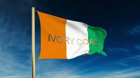 4K Ivory Coast flag slider style with title. Waving in the wind with cloud background animation