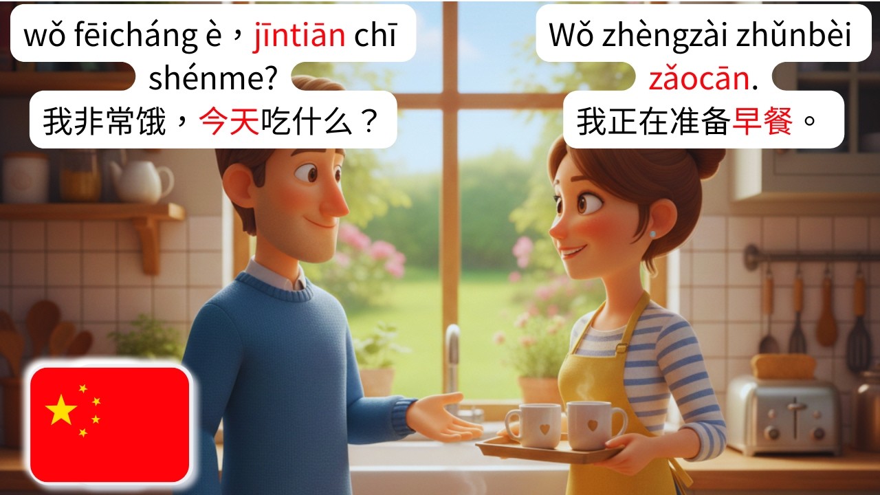 🇨🇳 Изучайте китайский за 3 минуты｜Реальные повседневные диалоги：Мой день-1｜HSK 1–2