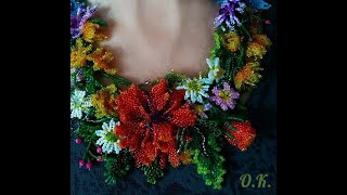 Колье летние цветы. Бисероплетение. Summer flowers necklace. Beading