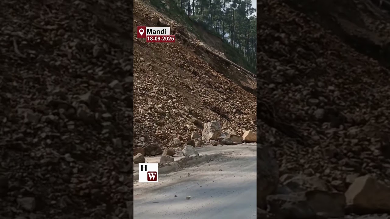 Mandi- Rockfall on the Mandi-Kullu National Highway