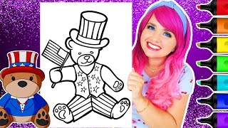 Coloring a Patriotic Teddy Bear (4th of July) Coloring Page | Glitter Markers