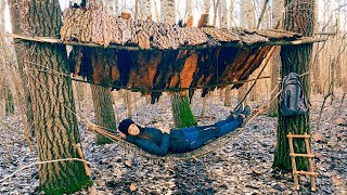 Бушкрафт укрытие: Плетёный гамак | Навес из коры | Легкий лагерь в лесу за день
