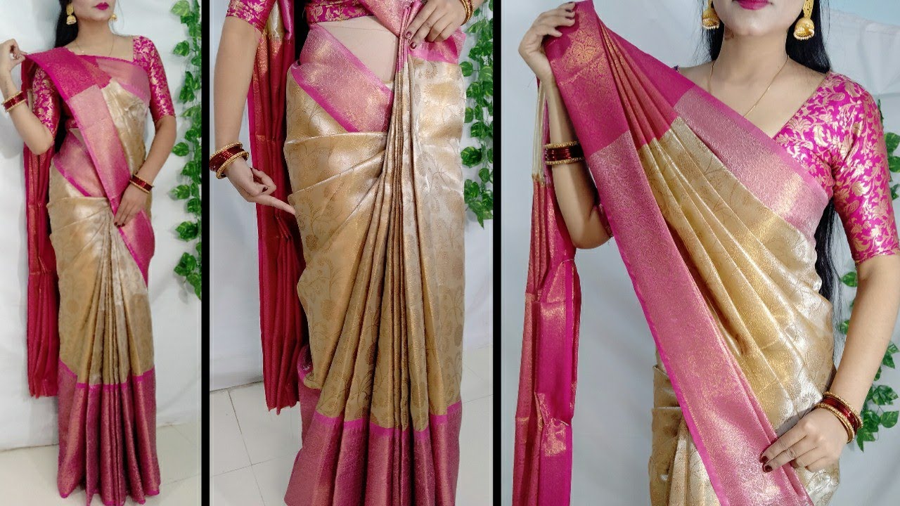 Download Banarshi Tissue Silk Saree Wearing Tips n tricks/How to make pleats perfectly/Saree  @Saundaryaa