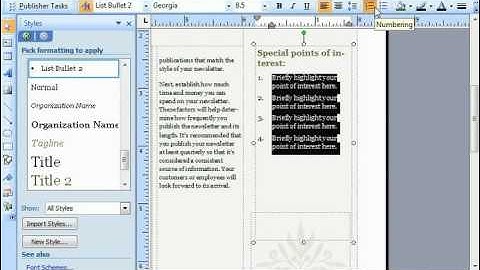 Publisher 2003 Tutorial Adding & Removing Bullets & Numbers Microsoft Training Lesson 4.6