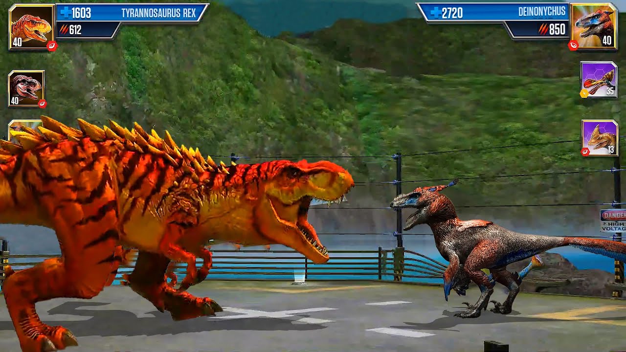 DINOSAUR REXY VS DEINONYCHUS LEVEL 214 | JURASSIC LAND BATTLE | JURASSIC WORLD THE GAME