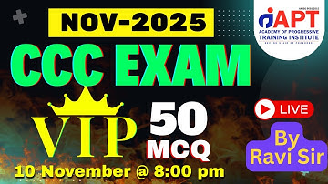 Live Class 86 | CCC 50 MCQ | Nov 2025 Exam | O Level | M1-R5 |Most Repeated Questions |#aptinstitute