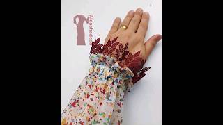 خياطة كُم بدانتيل واستيك - sewing sleeves with lace and rubber #خياطة #فصالات #sewing #viral #shorts