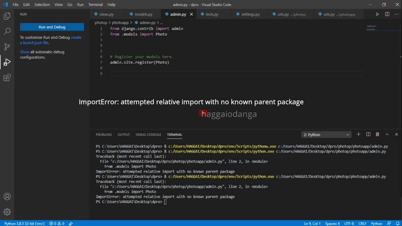 Importerror: Attempted Relative Import With No Known Parent Package- No Module 'Model'