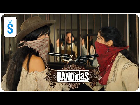 Bandidas (2006) | Scene: Sara and Maria develop bank robbery skills