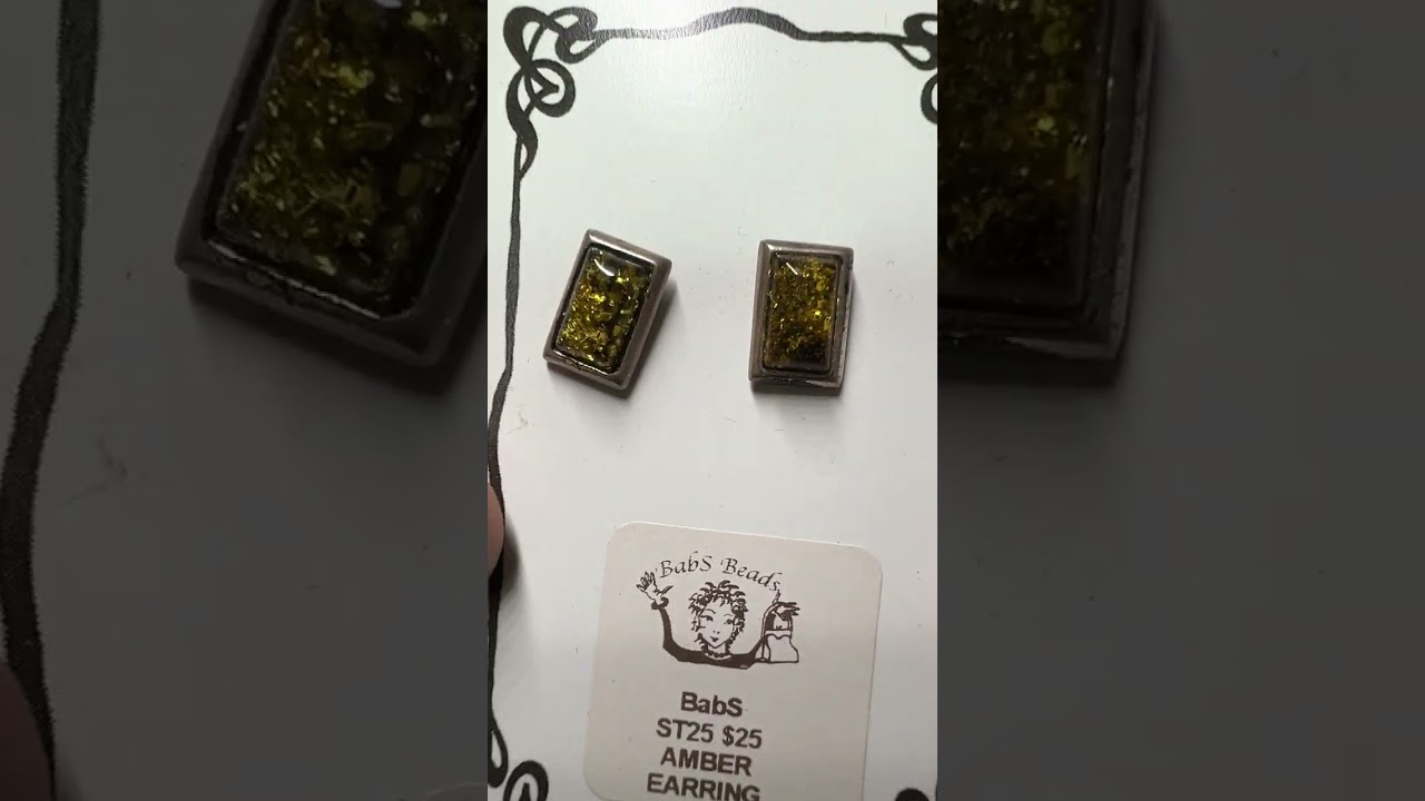 Green Amber Sterling Silver Stud earrings
