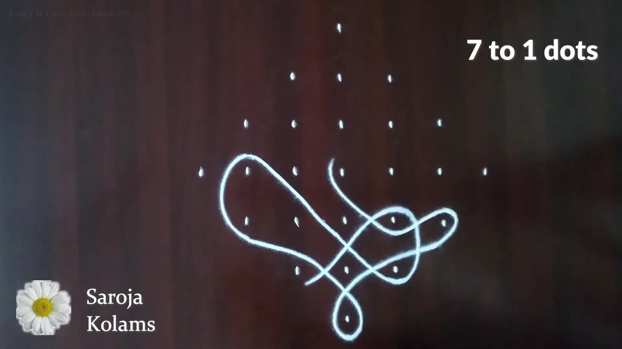 Easy 7 to 1 dots Sikku Kolam #33 