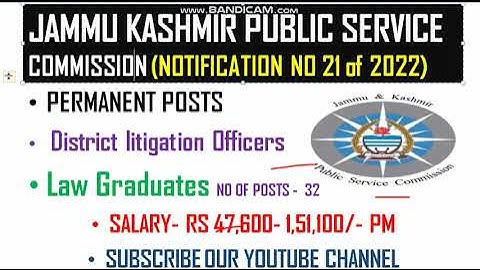 JKPSC FRESH RECRUITMENT 21 OF 2022| 30 District Litigation Officers |Permanent posts|Apply online