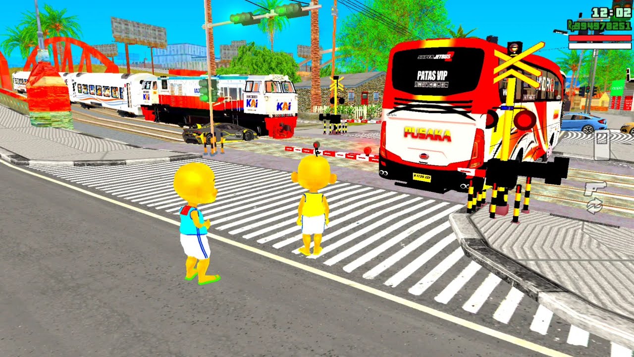 Upin ipin Tutup Palang Pintu Kereta CC206 bawa Derek Bus Hino PaPa Polisi Marah Besar 🤣 Dunia Oyya