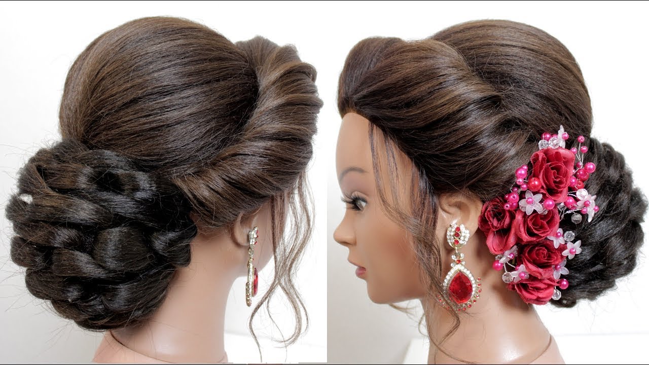 Изысканная свадебная прическа для длинных волос | Свадебная прическа с закрученным пучком