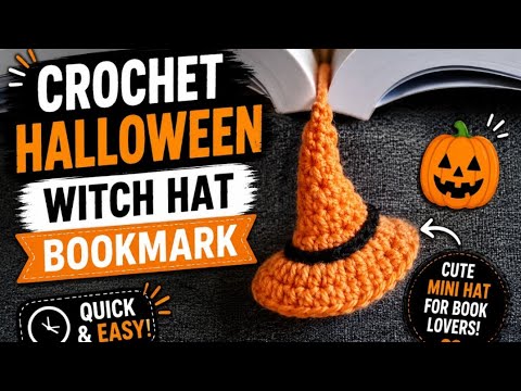 Crochet Halloween Witch Hat / a mini hat for bookmark - YouTube