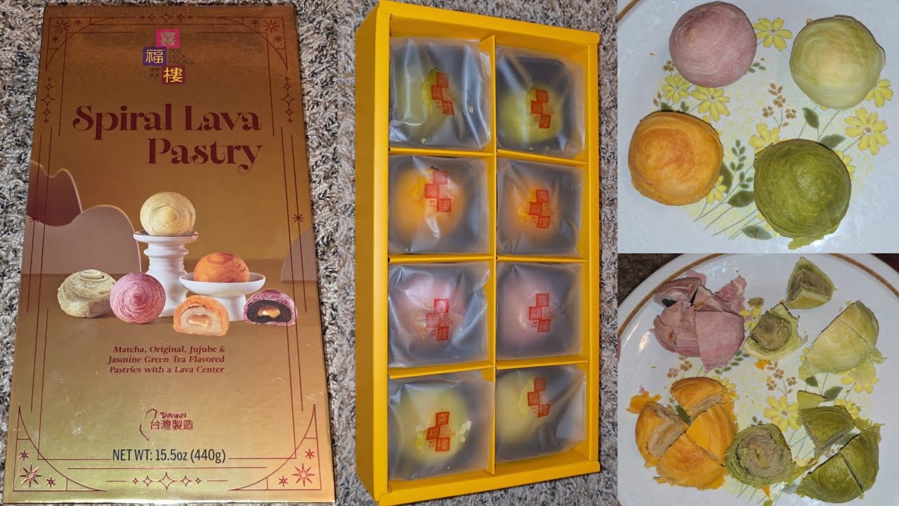 Costco Sale Item Review Joy Luck Palace Spiral Lava Pastry Matcha Original Jujube Jasmine Taste Test