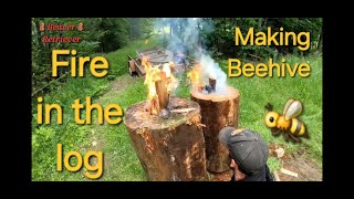 Burning out log beehive