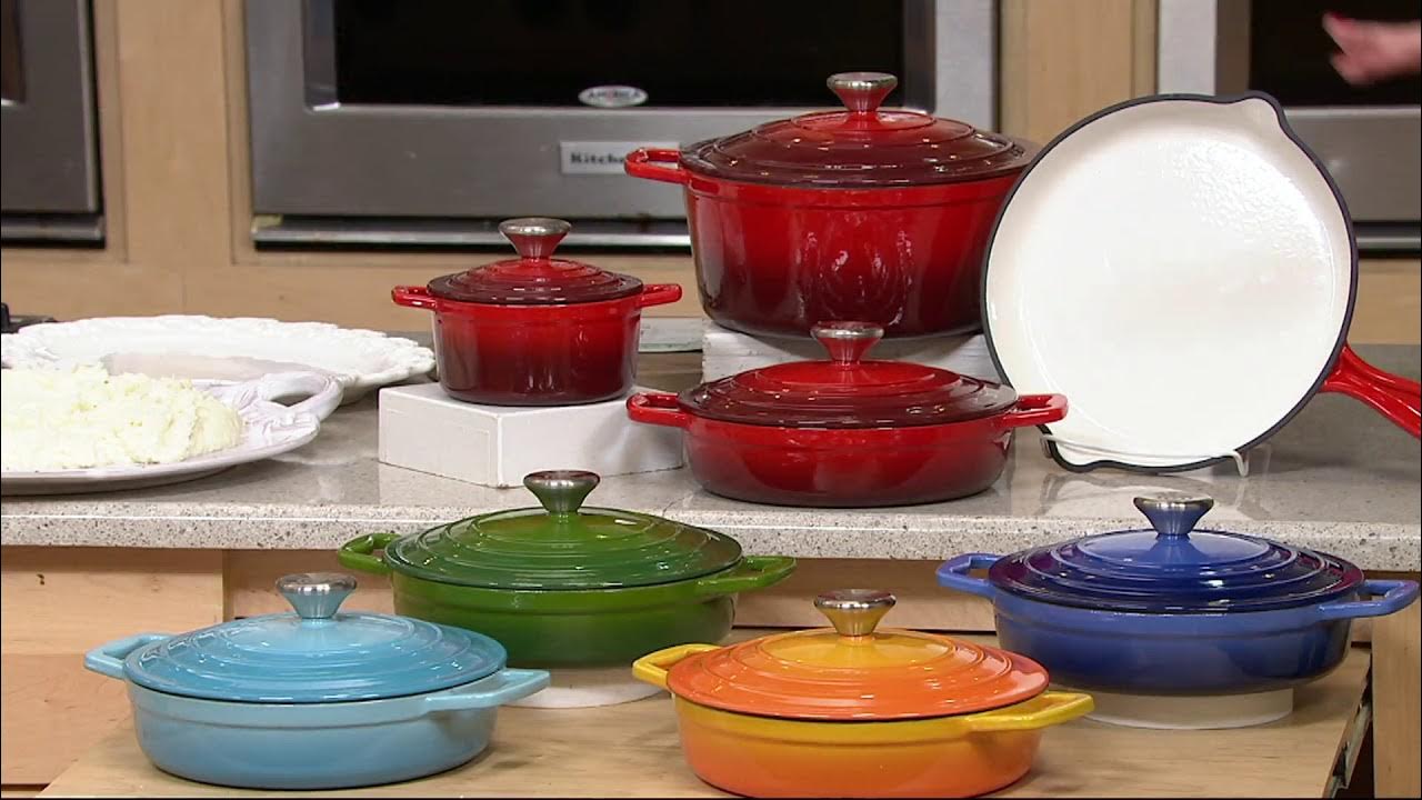 7 PC Enameled Cast Iron Cookware Set - Red