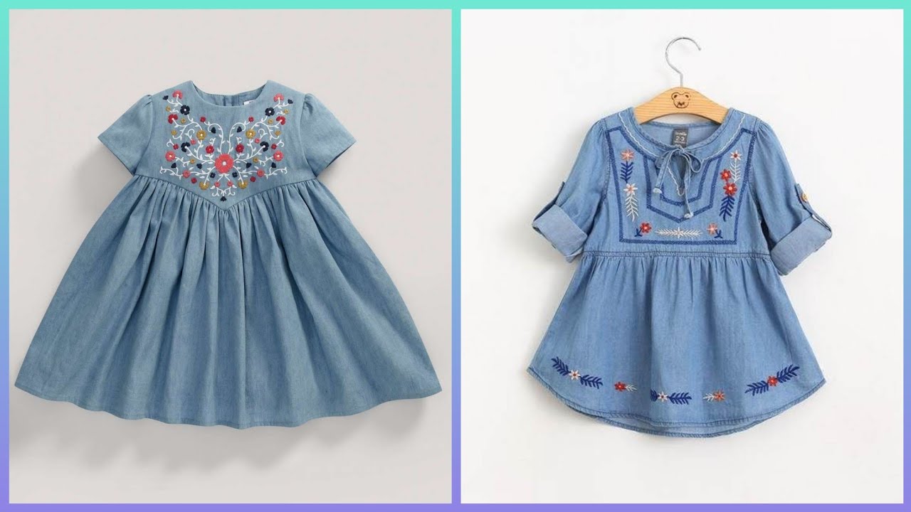 New Denim Embroidered Frocks & Top Designs For 1 To 10 Year Girls
