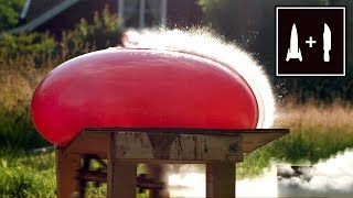 Rocket Knife -VS- Giant Water Balloon (Beautiful slow motion)