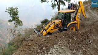 Blocked Hilly Turning Bend-Clearing Dirt and Stuffs - JCB Backhoe Loader Hilly Work