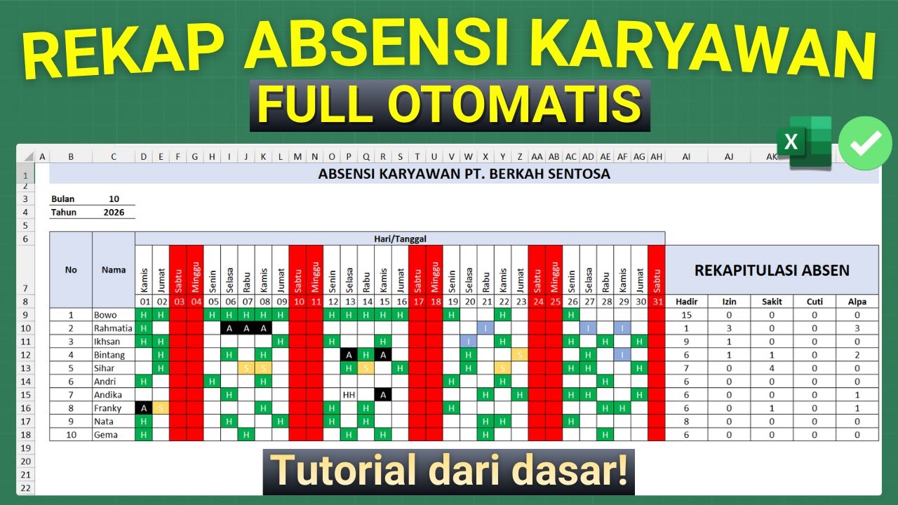 Cara Membuat ABSEN OTOMATIS di Excel - YouTube