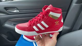 Adidas Originals Hardcourt Hi Red White Gold shoes - YouTube