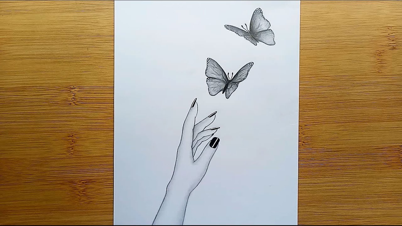 How to draw Butterfly in Hand with Pencil sketch for beginners ...