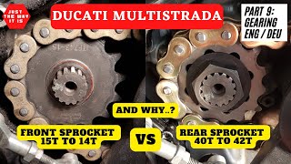 Ducati Multistrada Front Sprocket 14T vs 15T and Rear Sprocket 40T vs 42T & Chain info - ENG / DEU