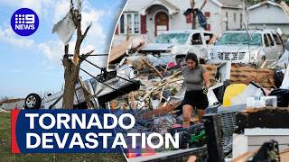 Homes destroyed, caravans flipped as tornado rips through US state | 9 News Australia
