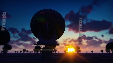 Large Array Radio Telescope. Time-lapse of a radio telescope in desert at sunrise against the blue