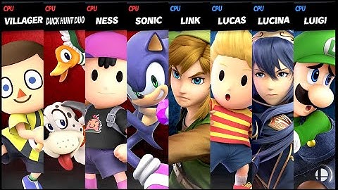 Villager and Duck Hunt Duo and Ness and Sonic VS Link and Lucas and Lucina and Luigi Smash Ultimate