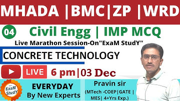 01 | CONCRETE TECHNOLOGY  - IMP MCQ Marathon Session |With Concept   | MHADA | BMC | WRD | PWD | MES