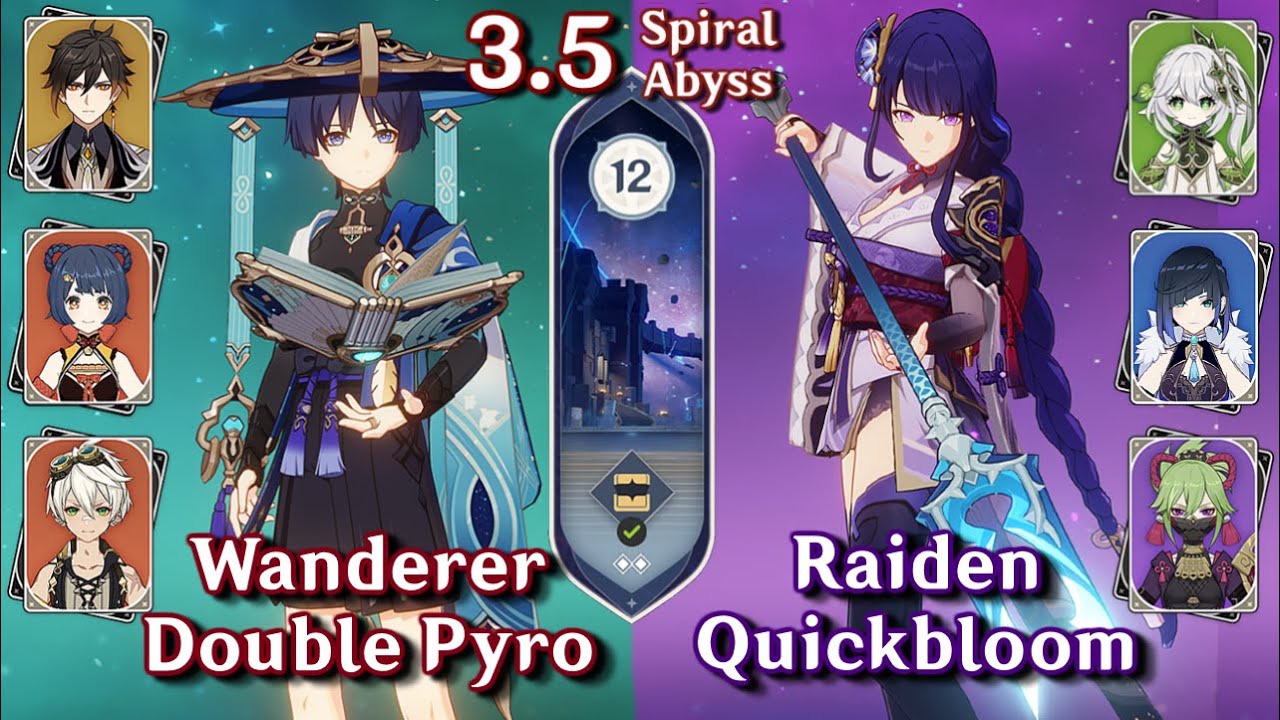 Spiral Abyss 3.5 - C0 Wanderer Double Pyro & C0 Raiden Quickbloom | Floor 12 9 Star | Genshin Impact