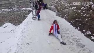 Hunza Kids Snow Sliding in the Streets of Karimabad