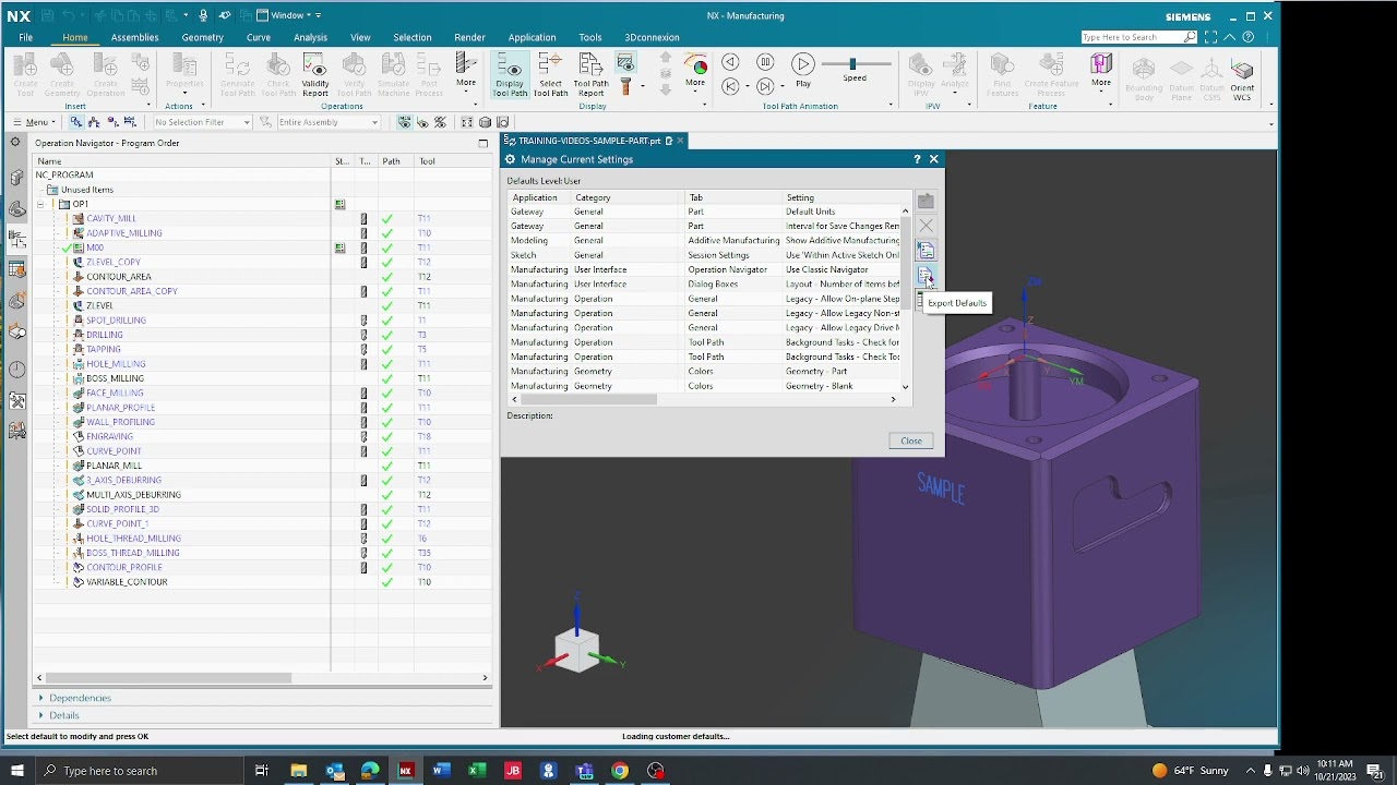 Siemens NX 2206 How To Import and Export Customer Default Settings