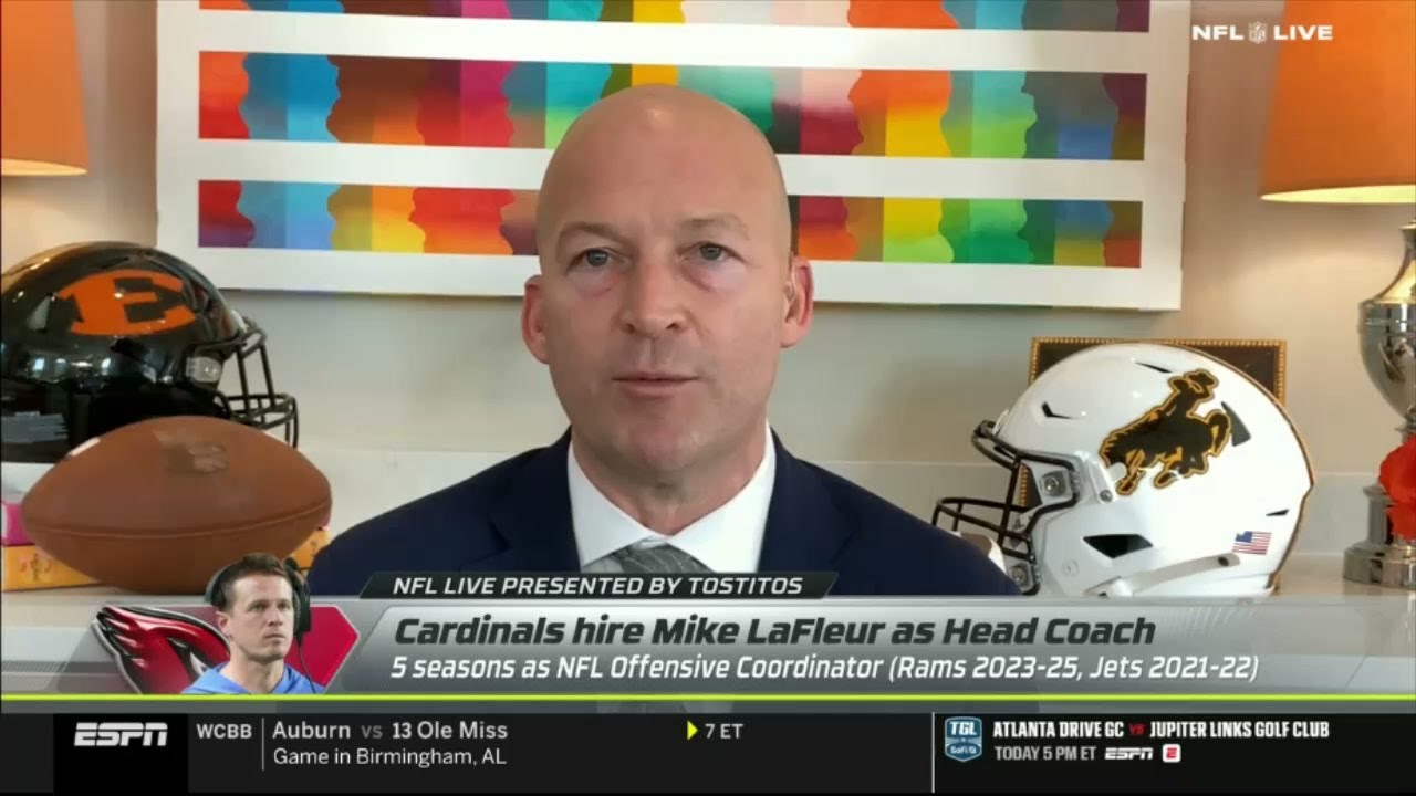 NFL LIVE | Hasselbeck reacts to Cardinals land Mike LaFleur as New Head Coach in bold Five-Year move