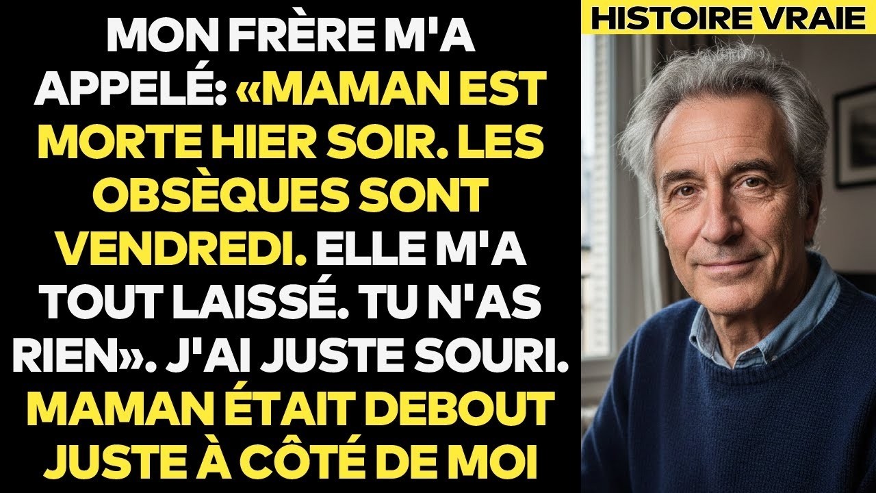 « Elle est morte cette nuit. » La voix de mon frère, à 6 h 47 ce mardi-là, aurait dû me briser. Mais c’est la suite qui m’a glacé : « Le testament est clair. Tu n’as rien. Et ne songe même pas à...